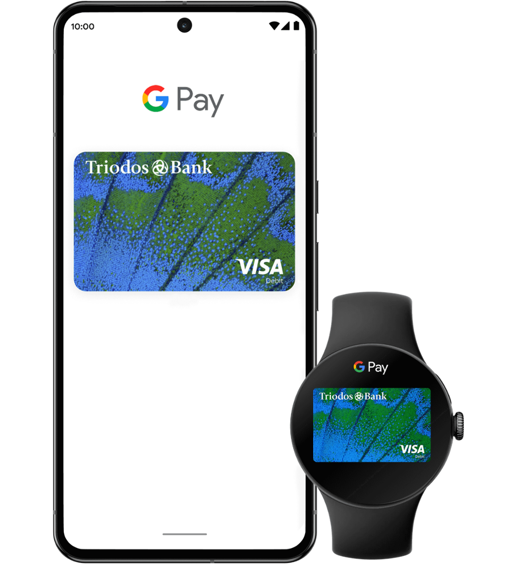 Voorbeeld van Google Pay op smartphone en Google Watch