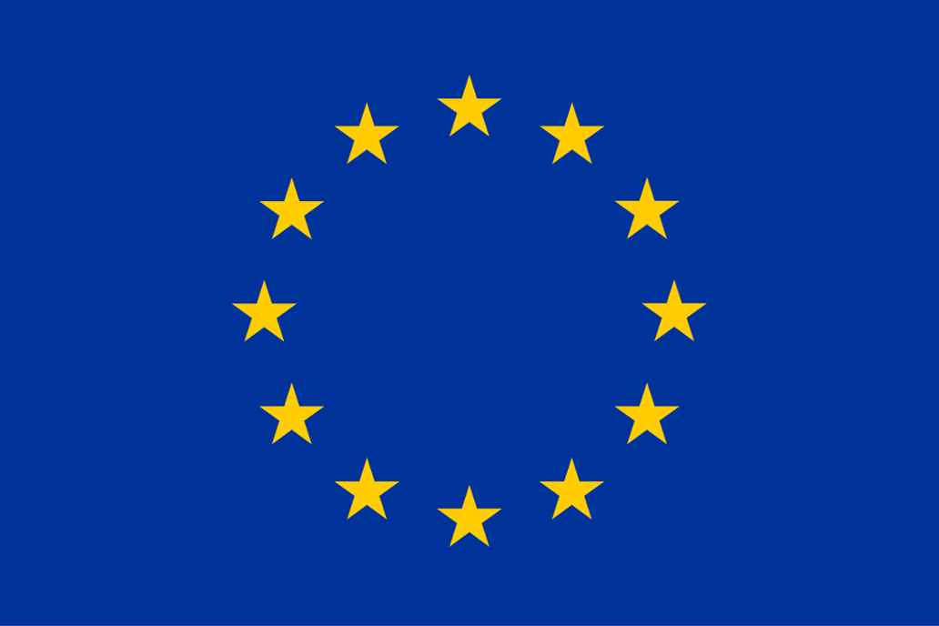 De vlag van de Europese Unie met een cirkel van twaalf gele sterren op een blauwe achtergrond.