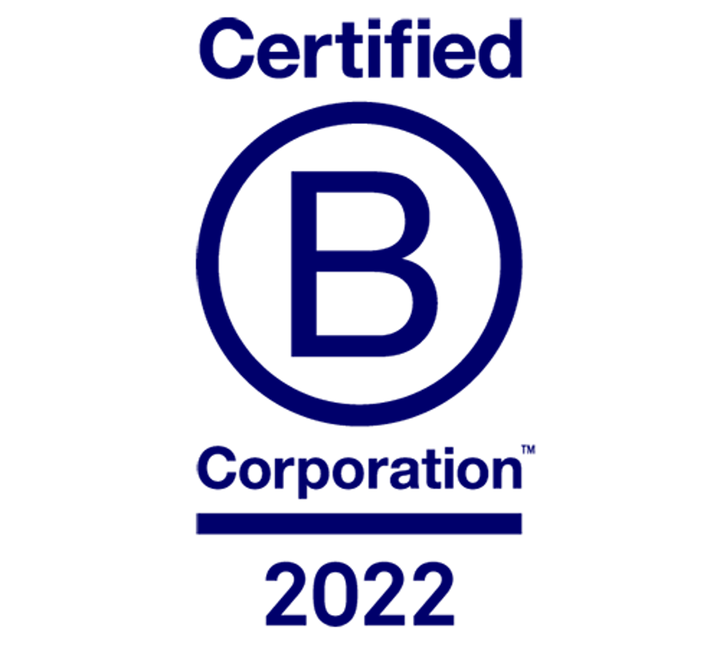 Logo van Certified B Corporation met een grote letter B in een cirkel.
